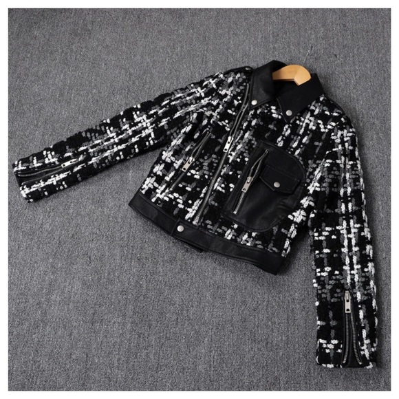 Gorgeous Black Tweed Vegan Leather Jacket - Picture 6 of 8